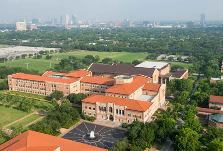Aerial photo of McNair Hall, home of Rice's Jones Graduate School of Business.