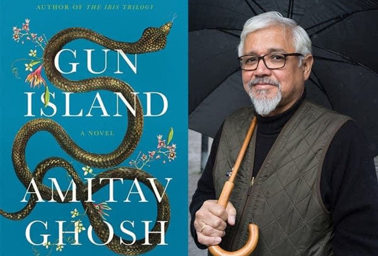 Cover of Gun Island and Amitav Ghosh