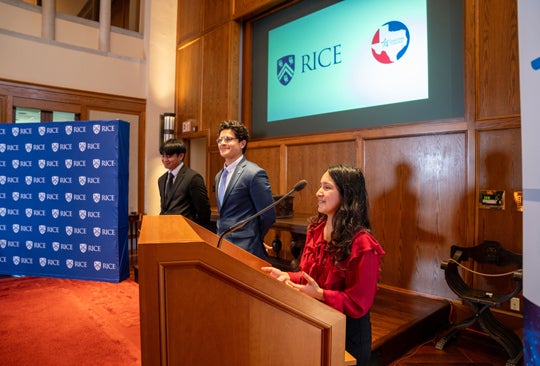 Alexis Lopez, Jocel Angelo Reyes and Carlos Carreon are Lone Star College students in the Take Flight program who spoke about their transformative research experiences for undergraduates.