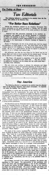 Two 1948 editorials in the Rice Thresher were the first to discuss race relations on campus.
