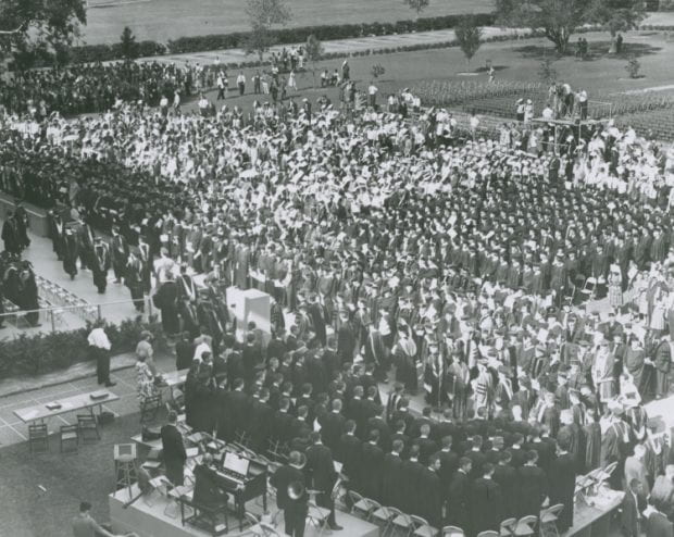 “Inauguration of Kenneth Sanborn Pitzer during semicentennial celebration, Rice University.” (1962) Rice University: https://hdl.handle.net/1911/71861.