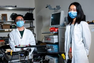 Rice University engineering researchers Yubo Tang (left) and Mary Jin