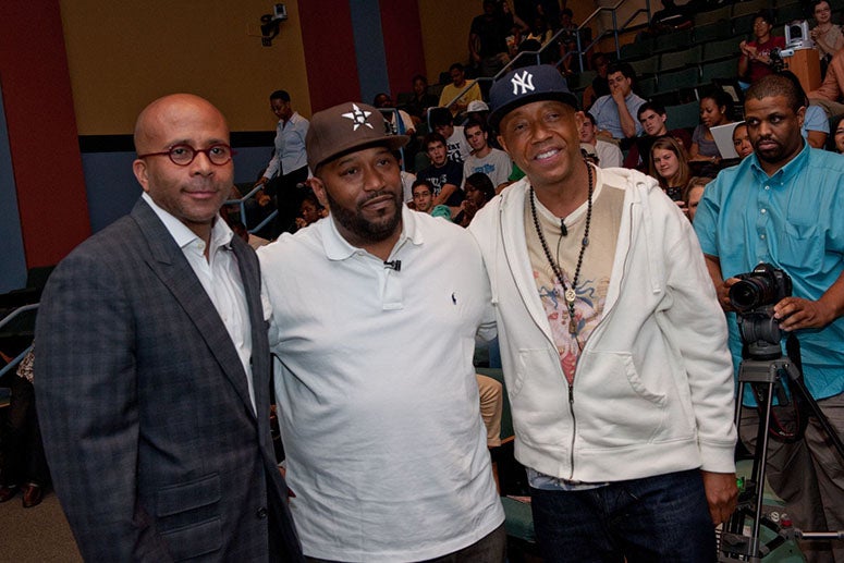 Pinn and Bun B welcomed Def Jam Recordings founder Russell Simmons to campus in 2011. (Photo by Jeff Fitlow)