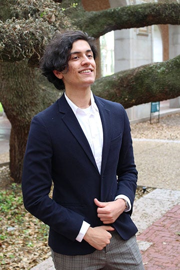 Hanszen College junior Syed Shams is double-majoring in biochem and English. (Photo by Spencer Huston)