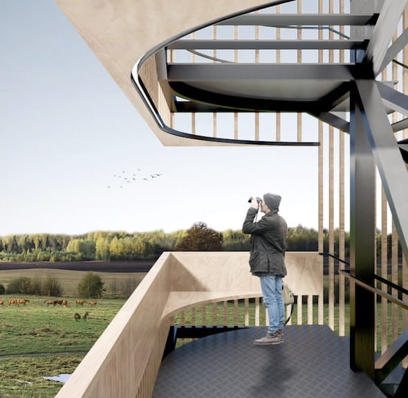 The students' winning design is a "vertical promenade" they say "challenges the traditional recognition of floors." Courtesy of Beixi Zhu and Xi Luo