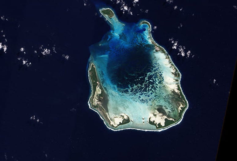 South Keeling Island, an atoll in the Indian Ocean's Cocos Islands, as seen from NASA's Earth Observing-1 satellite on July 31, 2009
