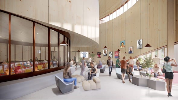 An architectural rendering shows the Multicultural Center at the proposed student center at Rice University. Adjaye Associates has been selected as design architect for the project. Courtesy of Adjaye Associates