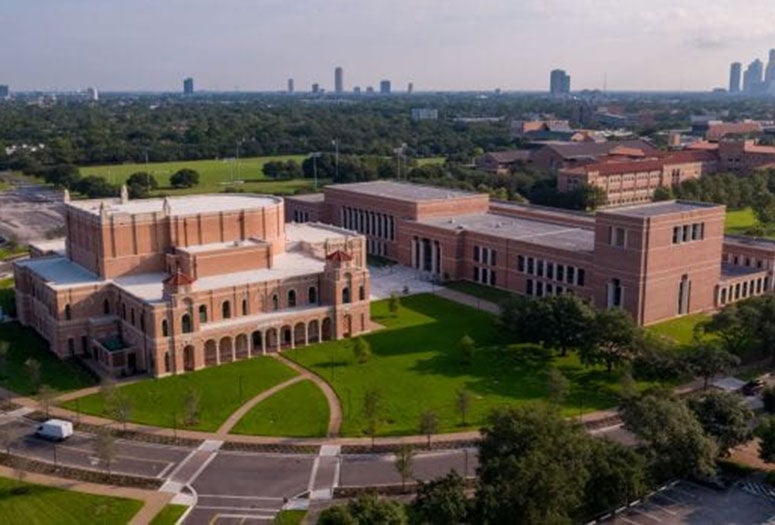 The new building joins the Shepherd School of Music’s Alice Pratt Brown Hall and the Brockman Hall for Opera as part of Rice’s arts district. (Photo by Brandon Martin/Rice University)
