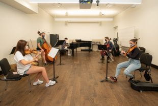 Students rehearse for the virtual Chamber Music Festival. Photo by Jeff Fitlow