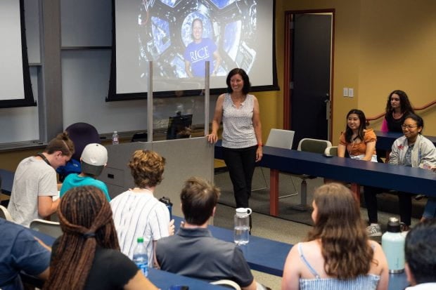 Shannon Walker lecturing to students in Duncan Hall