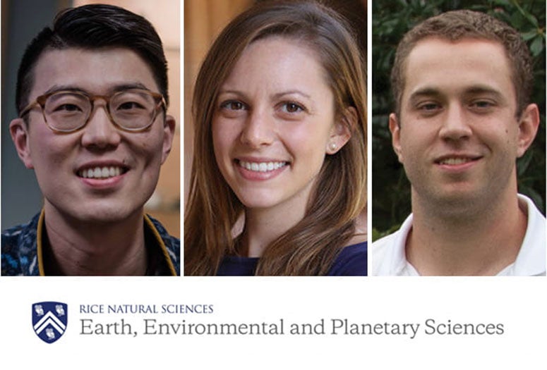 Graduating Ph.D. students Tian Dong, Brandee Carlson and Andrew Moodie