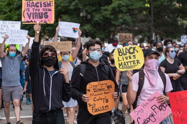 Protestors marching during rally for George Floyd