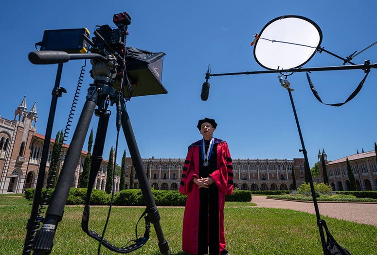 Rice President David Leebron welcomed the Class of 2020 in virtual commencement videos May 16.