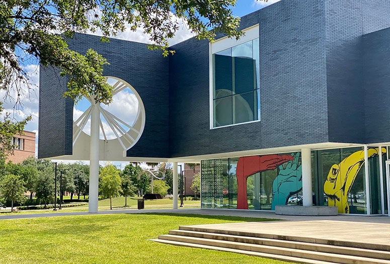 Egyptian artist Ganzeer's installation “It Takes a Village” will be on view at Rice's Moody Center for the Arts through July 25. (Photo by Katharine Shilcutt)