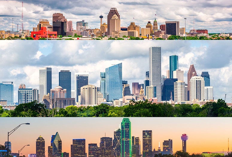 Skylines of San Antonio, Dallas and Houston
