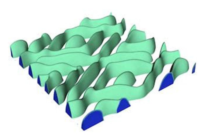 A 3D model by Rice University materials scientists shows the phase evolution of a delithiating lithium iron phosphate cathode undergoing rapid discharge. The "fingerlike" shape adds stress to the system that researchers suspect can lead to cracks in the cathode that degrade the battery. (Credit: Mesoscale Materials Science Group/Rice University)