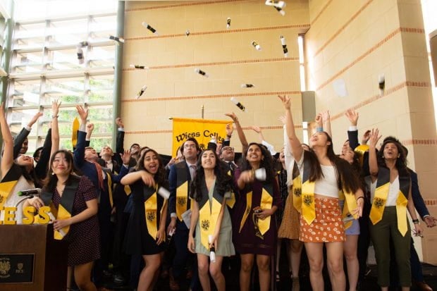 Wiess College held a mock commencement inside its commons.