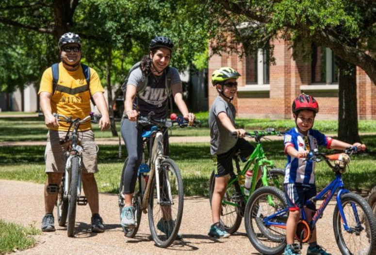 family on bikes