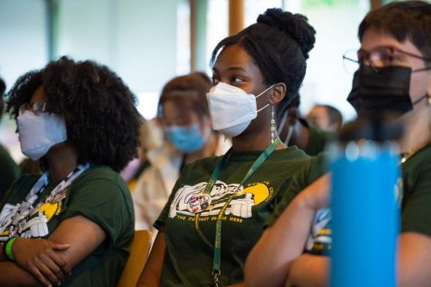 "This experience has really shown me what community I chose to be a part of," said Duncan College freshman Precious Akinrinmade. (Photo by Jeff Fitlow)