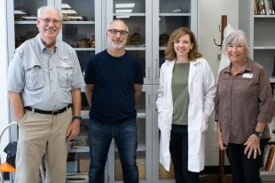 From left: Louis Aulbach '70 from the Houston Archeological Society; Jeffrey Fleisher, department chair and professor of anthropology at Rice; Mary Prendergast, associate professor of anthropology at Rice; and Linda Gorski, president of the Houston Archeological Society.