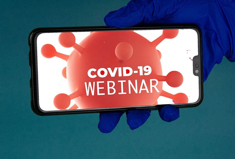 Phone showing COVID-19 Webinar