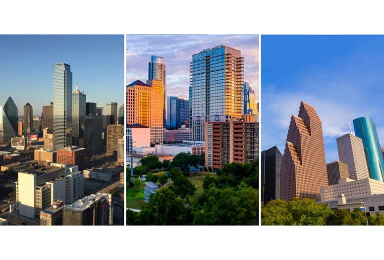 Skylines of San Antonio, Dallas and Houston