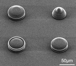 A set of micron-scale silica resonators created at Rice University with a two-photon 3D printer. Their optical properties could make them useful for micro-scale photonic applications. (Credit: The Nanomaterials, Nanomechanics and Nanodevices Lab/Rice University)