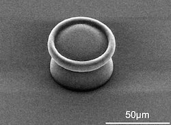 A micron-scale silica resonator created with a 3D printer at Rice University. (Credit: The Nanomaterials, Nanomechanics and Nanodevices Lab/Rice University)
