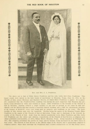 A wedding photograph of James Pendleton and Lillie Bell Price Pendleton from "The Red Book of Houston."