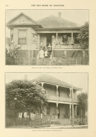 "The Red Book of Houston" shows midwife Annie Hagen with two of her properties on Hobson St. in 1915.