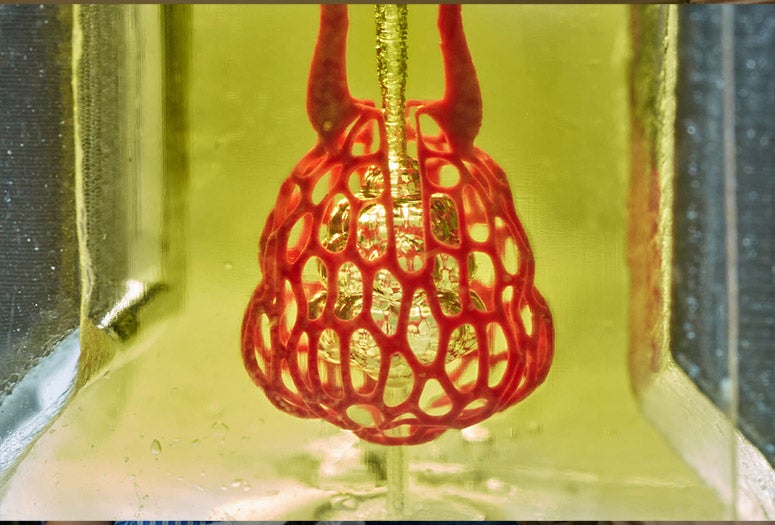 scale-model of a lung-mimicking air sac with airways and blood vessels