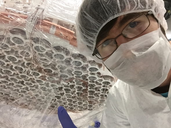 Christopher Tunnell at the XENON1T experiment in Italy. Tunnell has won a National Science Foundation CAREER Award to advance his search for dark matter and other phenomena. Courtesy of Christopher Tunnell