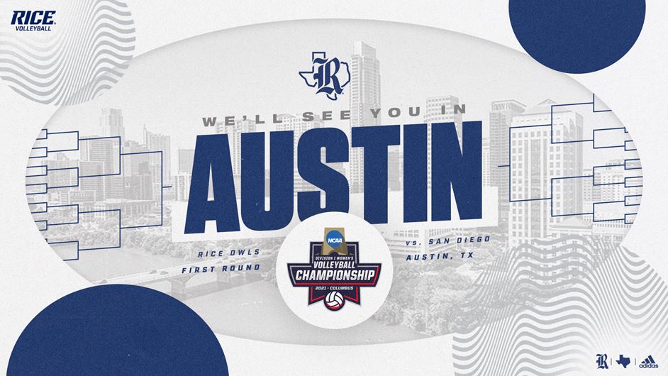 The Rice volleyball team received an at-large bid to the NCAA Tournament and will play in the Austin Regional. (Image courtesy of RiceOwls.com)