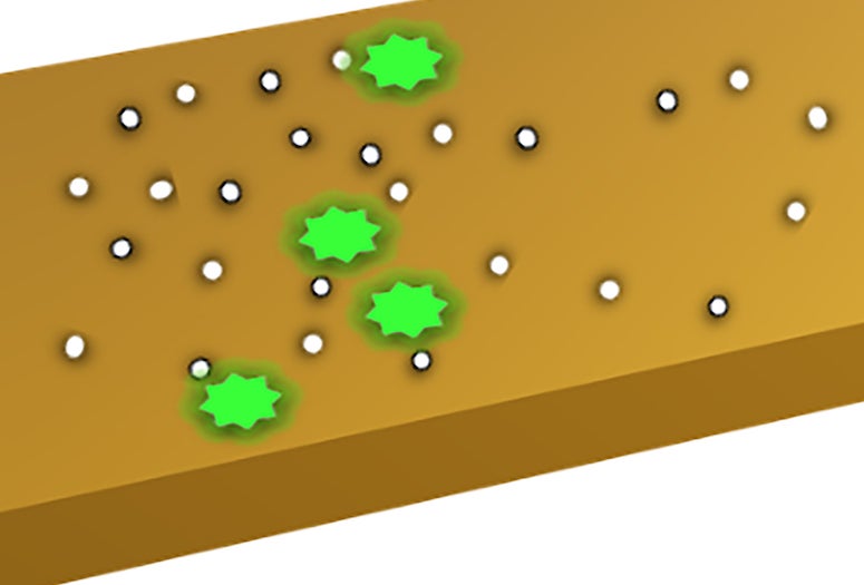 Positively charged holes that propagate at catalytic sites can spread out and trigger catalysis in neighboring sectors, according to a theory developed at Rice University and the Indian Institute of Science Education and Research, Pune. (Credit: Illustration by Bhawakshi Punia and Srabanti Chaudhury/IISER Pune)