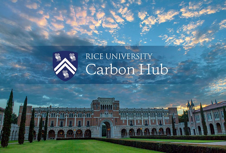 Carbon Hub logo above photo of Lovett Hall