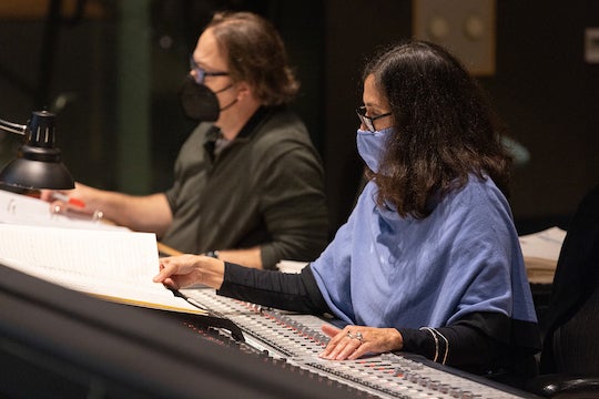 Germaine Franco during a recording session for "Encanto." Photo credit: Mark von Holden/Disney