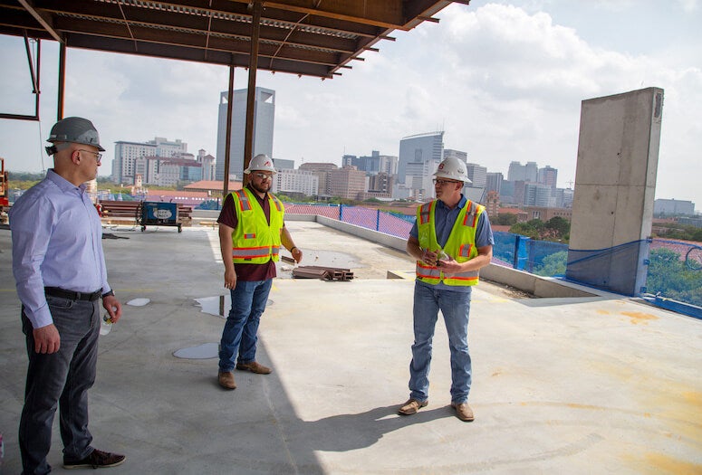 Luay Nakhleh, the William and Stephanie Sick Dean of the George R. Brown School of Engineering, toured the construction site of the new Engineering and Science Building on April 5.