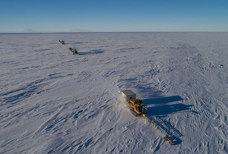 A scientific expedition from New Zealand traversing the Ross Ice Shelf in late 2017