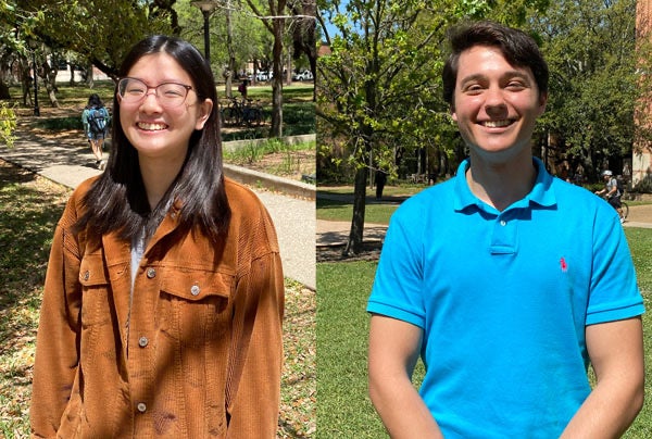 Karen Wang and Joseph Asfouri, Rice's 2022 Goldwater Scholarship winners