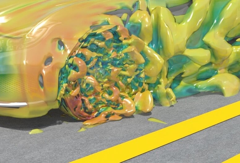 Engineers at Rice and Waseda universities produce a video simulation to illustrate the complex aerodynamics around a moving car and its tires. 