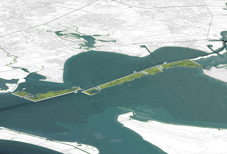 Artist's illustration of Galveston Bay Park storm barrier
