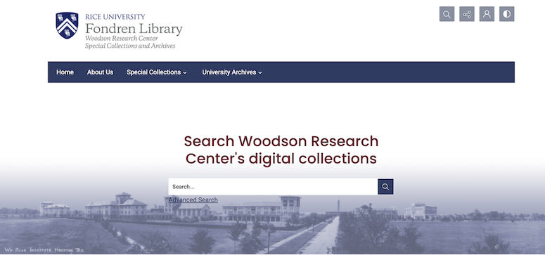 The new interface for the Woodson Research Center's digital scholarship archive, which will go live May 22, 2023.