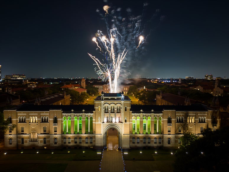 Fireworks lit up the sky over Lovett Hall and the Sallyport the night of Aug. 13 as the incoming Class of 2027’s first day of O-Week culminated with Rice’s annual matriculation ceremony.