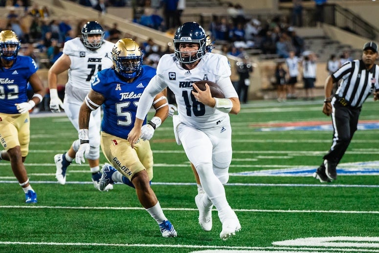JT Daniels threw for 342 yards and Dean Connors ran for a career-high 120 and three touchdowns as Rice came off the bye week and secured its largest conference victory since 2013, defeating Tulsa, 42-10, Thursday night at H.A. Chapman Stadium.