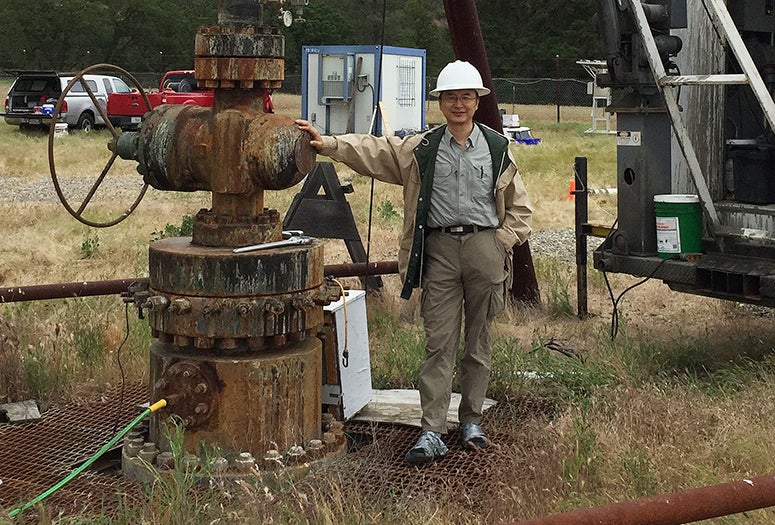 Fenglin Niu in 2017 at a SAFOD well site in Parkfield, CA