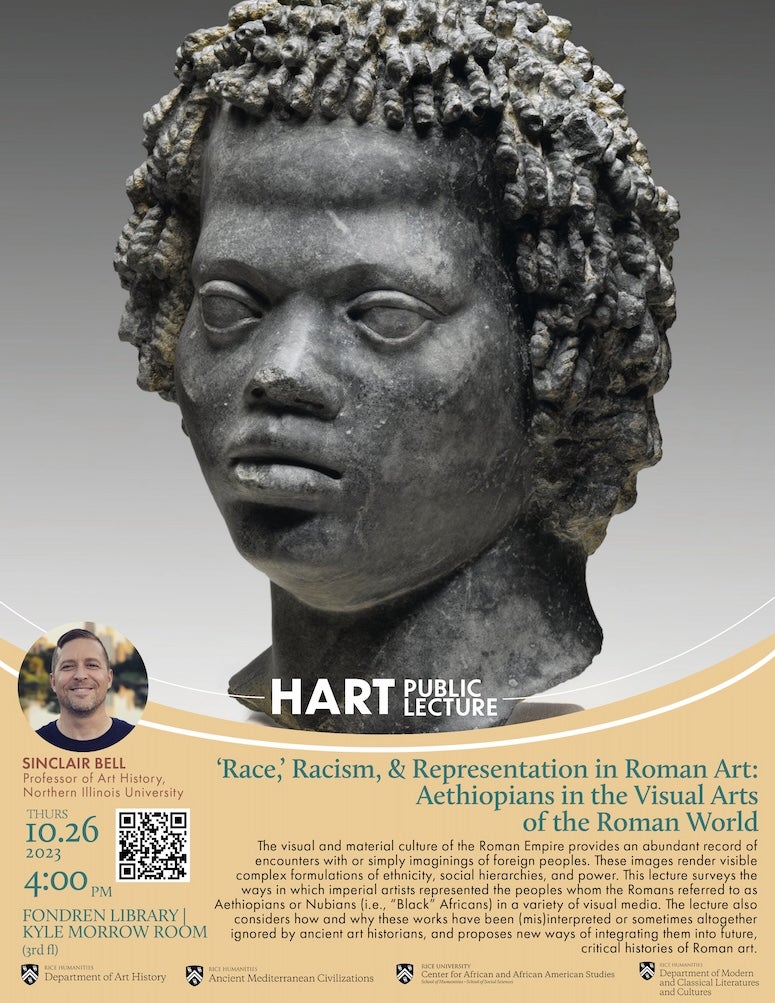Rice’s Department of Art History will hold a lecture, “‘Race,’ Racism and Representation in Roman Art: Aethiopians in the Visual Arts of the Roman World,” at Fondren Library Oct. 26.