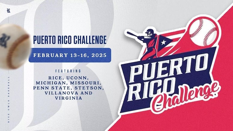 Rice will open the 2025 baseball season in a unique setting as the Owls are one of eight college baseball teams who have been selected to play in the Puerto Rico Challenge, Feb. 13-16, 2025 in Ponce and Mayagüez, Puerto Rico.