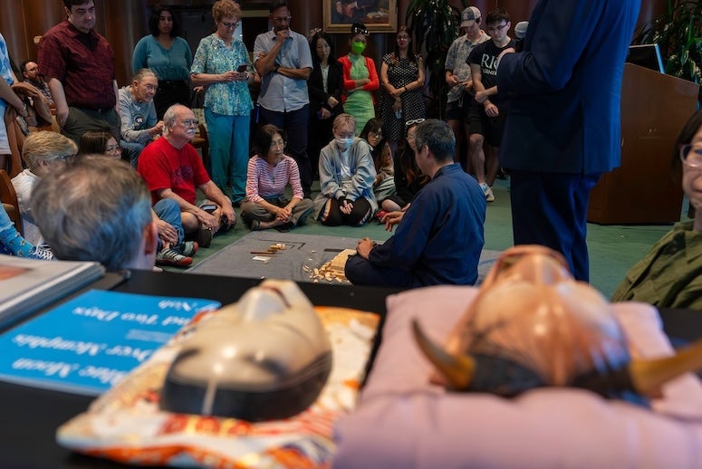 Hideta Kitazawa, a second-generation woodcarving artist from Tokyo, gave a lecture and demonstration on the artistry of noh masks at Rice University April 2.