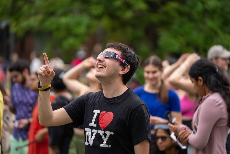 Students view the eclipse on April 8, 2024 at the central quad.