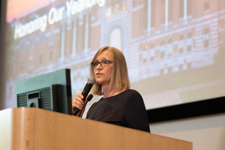 School Literacy and Culture Director Karen Capo speaks during the program's annual end-of-year celebration event May 15, 2024.